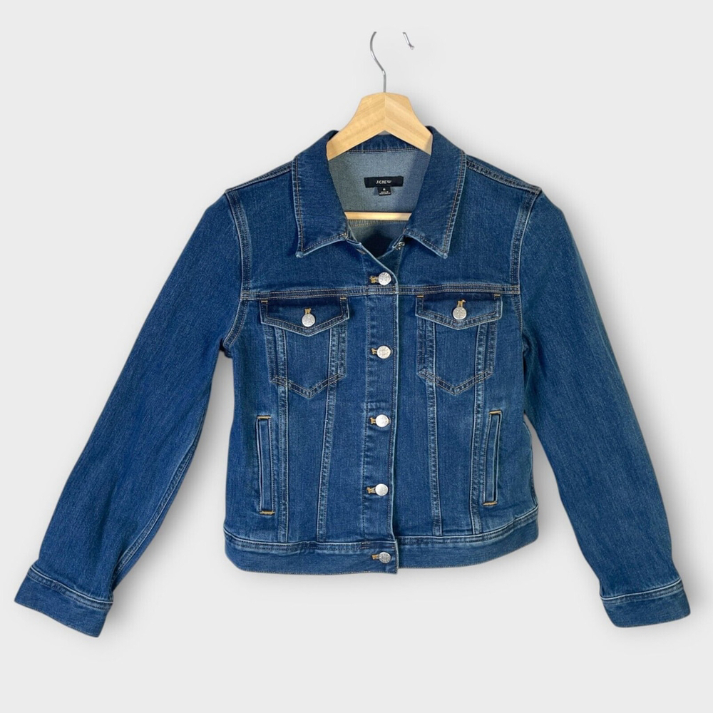 🦜 J. Crew Denim Jacket Womans MEDIUM Trucker Western Cowboy Chic